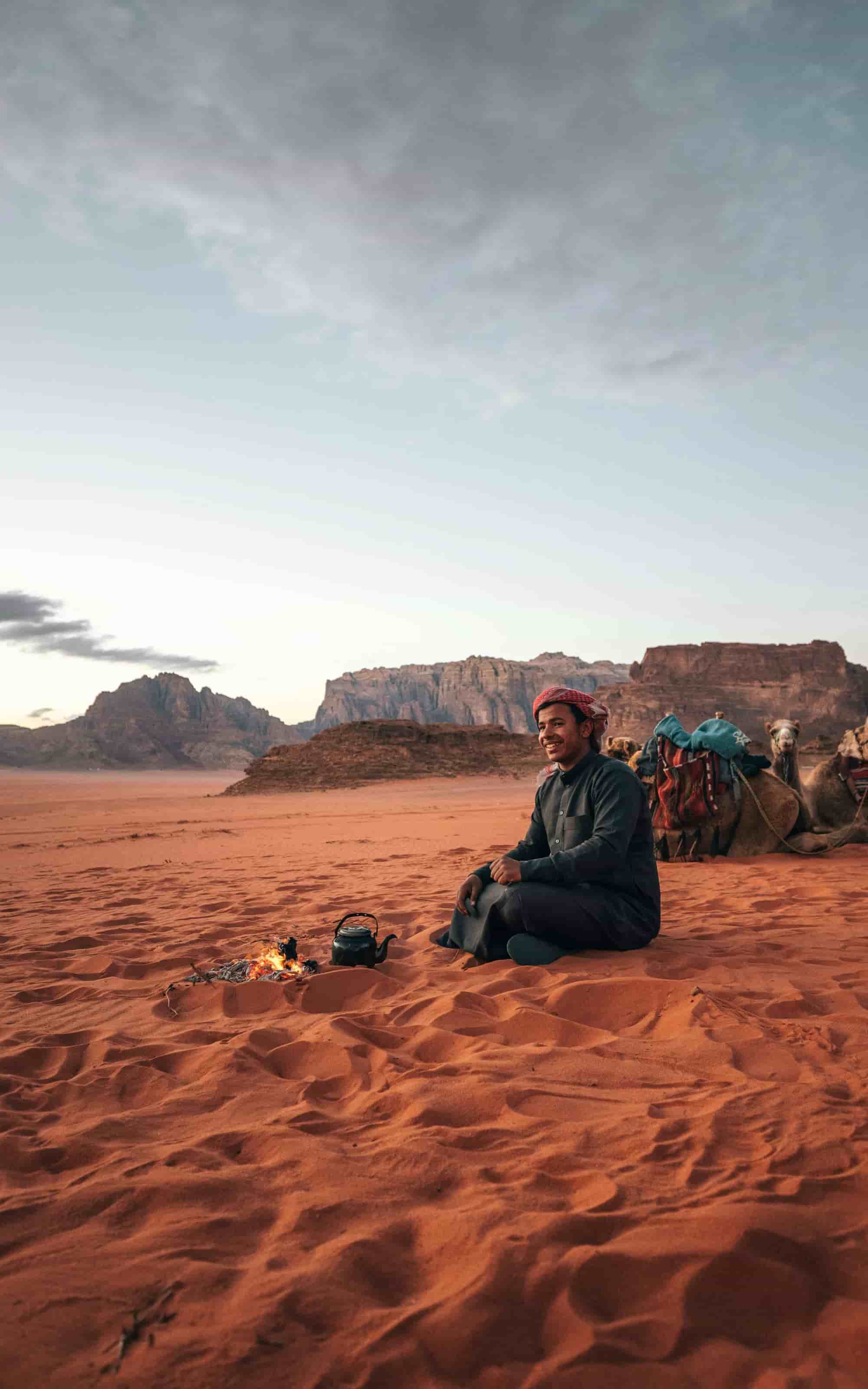 Sunset over the desert rocks of Wadi Rum