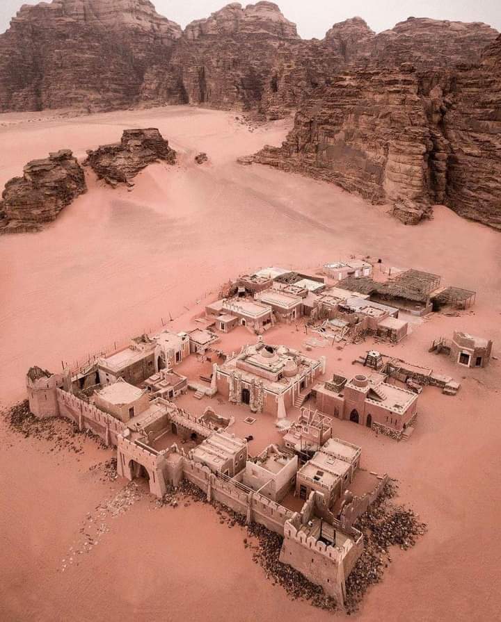 Wadi Rum desert trail surrounded by rock formations